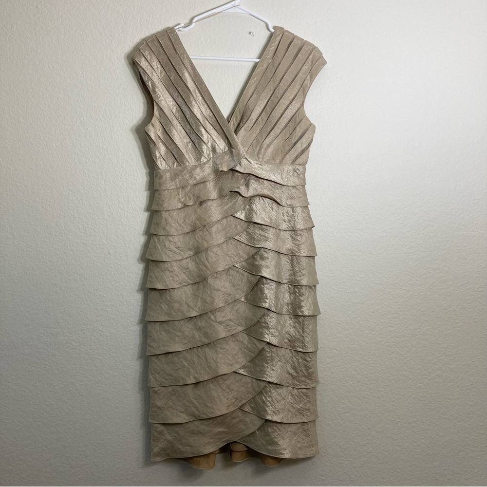 Adrianna Papell Layer Dress - Cream/Gold - Size 8
